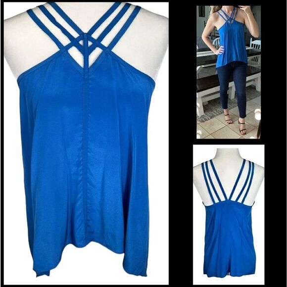 BCBGMaxAzria Bright Blue Dressy Silk Strappy Halter Style Tank Top - Picture 1 of 10